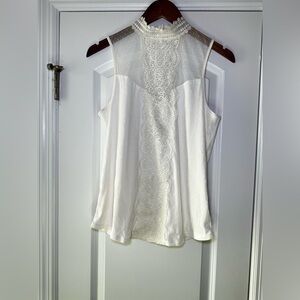 Express Off-White Lace High Neck Sleeveless Top Sz M Romantic Fairy Boho Coastal